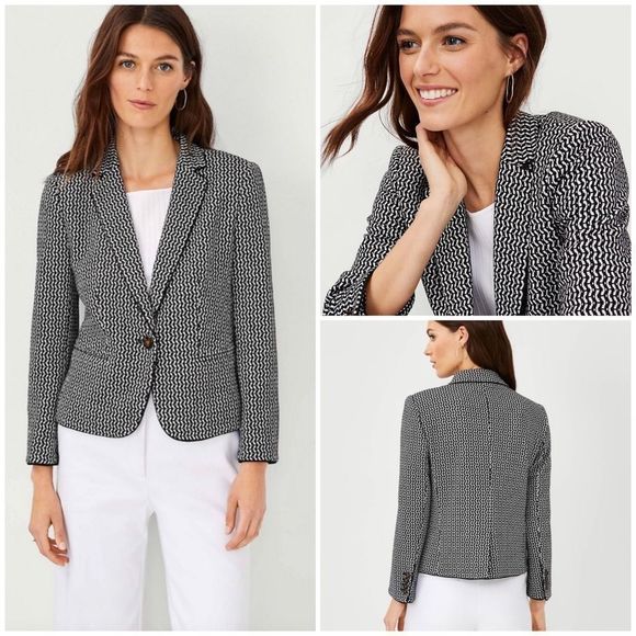 Ann‎ Taylor 00P Newbury Blazer in Geo Black and White - Picture 1 of 3